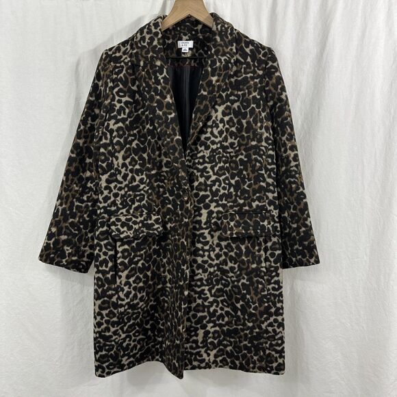 Crown & Ivy Cheetah Animal Print Wool Blend Peacoat Womens Size L Winter Outdoor - Picture 1 of 12